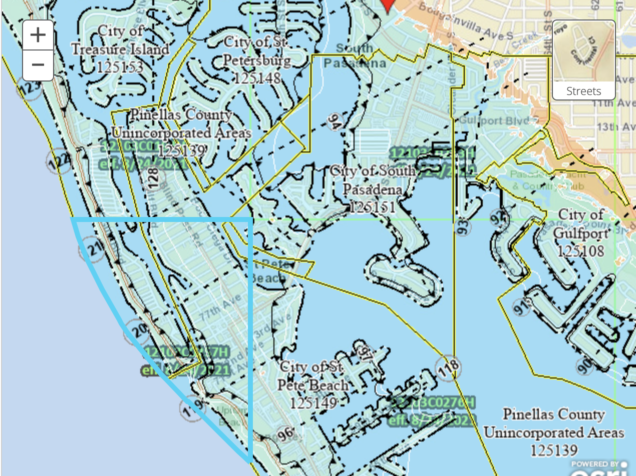 close-up of FEMA flood map